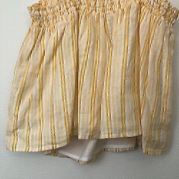 JOIE Raheda Tank Yellow White Striped Smocked Linen Cotton Cropped Blouse Small - Picture 10 of 10